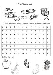 English Worksheet: Fruit Worksheet