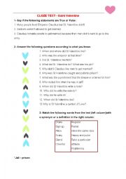 English Worksheet: Cloze Test - Saint Valentine (goes with the reading printable)