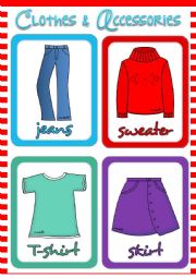 English Worksheet: Clothes and accessories - flashcards (1/2)