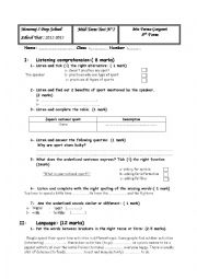 English Worksheet: 8th form Mid-Term TestN2