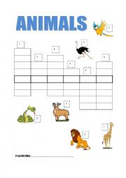 English Worksheet: animals - crossword