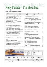 English Worksheet: Listening Activity - Song-Im like a bird