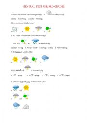 English Worksheet: WEATHER-ORDINAL NUMBERS-FOOD- CLOTHES-DAYS