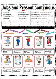 English Worksheet: JOBS AND PRESENT CONTINUOUS