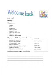 English Worksheet: Revision for the first class of the year. Beginners