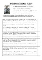 English Worksheet: Should Animals Be Kept In Zoos?