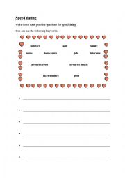 English Worksheet: questions speed dating