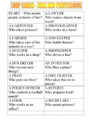 English Worksheet: LOOP CARDS ON JOBS AND PROFESSIONS