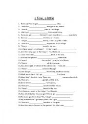 English Worksheet: a few, a little