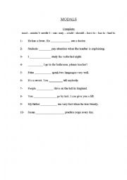 English Worksheet: Complete with modals