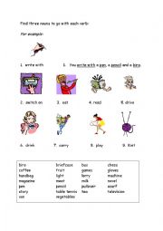Find three nouns to go with each verb