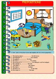 English Worksheet: My bedroom and Prepositions  (I drew the picture) :)