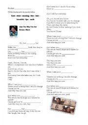 English Worksheet: Bruno Mars - Just the way you are 