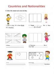 English Worksheet: Countries and Nationalities - colouring flags