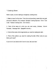 English Worksheet: Cooking Show Role Play