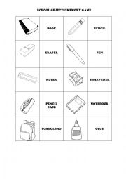 English Worksheet: School Objects Memory Game