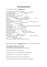 English Worksheet: too-enough