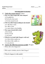 English Worksheet: listening test