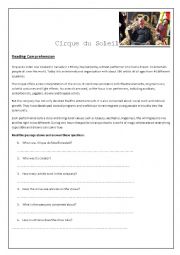 English Worksheet: Reading Cirque du Soleil