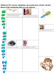 English Worksheet: 5 Senses School Scavenger Hunt