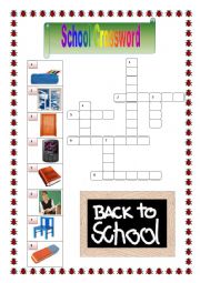 English Worksheet: School Crossword