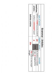 English Worksheet: Grammar Articles - A, An & The