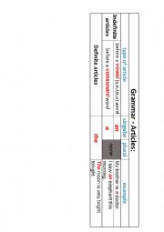 English Worksheet: Grammar Articles - A, An & The