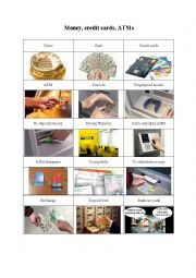 English Worksheet: Money, credit cards, ATMs (pictures+words)