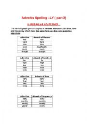 English Worksheet: Adverbs Spelling LY ( part 2)II- IRREGULAR ADJECTIVES  :