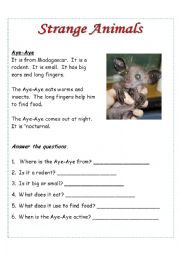 English Worksheet: Six Easy Readers - Strange Animals Set 1
