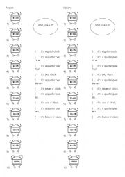 English Worksheet: Digital clock matching : o clock and quarter past