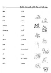 English Worksheet: Matching the action word with the correct toy