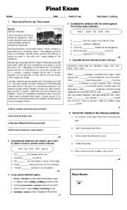 English Worksheet: final exam