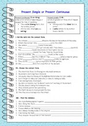 English Worksheet: Present Simple or Present Continuous