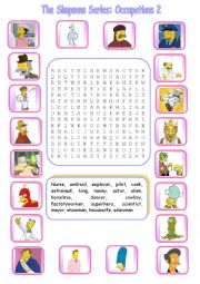 English Worksheet: The Simpsons Series: Occupations Wordsearch 2 (WITH KEY)