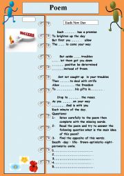 English Worksheet: poem each new day.