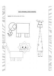 English Worksheet: zoo animals and shapes