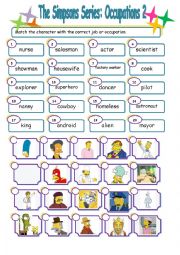 English Worksheet: The Simpsons Series: Occupations Match 2 (WITH KEY)