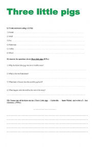 English Worksheet: Worksheet Three little pigs