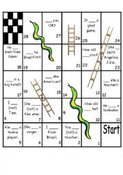 English Worksheet: Verb To Be - Snakes and Ladders Game