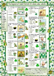 English Worksheet: The legend of Saint Patrick II Quiz: Who What Where (with answers)