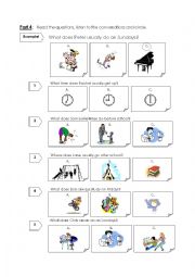 English Worksheet: listening test - daily routine part 4