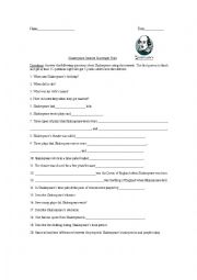 English Worksheet: Shakespere Scavenger Hunt