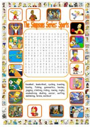 English Worksheet: The Simpsons Series: Sports Wordsearch  (WITH KEY)