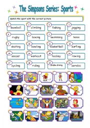 English Worksheet: The Simpsons Series: Sports Match (WITH KEY)