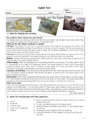 English Worksheet: English Test - Animals and the Environment + KEY