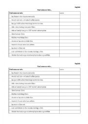 English Worksheet: Warming-up-activity: Find someone who... (linked to films)