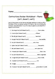 English Worksheet: Contractions Worksheet - Plants