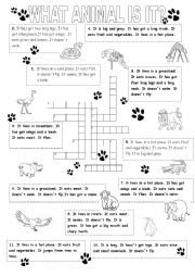 English Worksheet: animal crossword