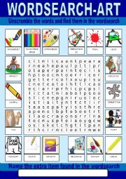 English Worksheet: Art Wordsearch